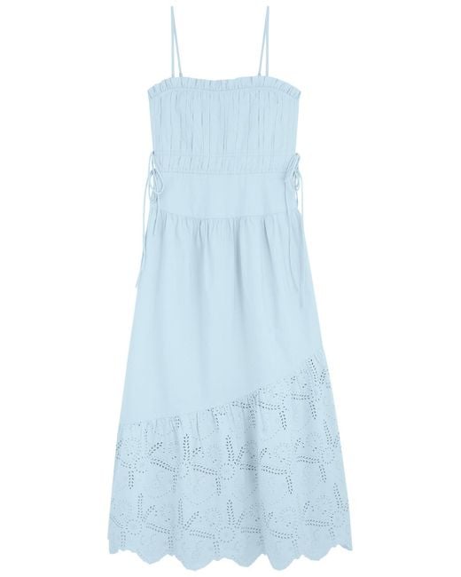 Damson Madder Blue Kelia Pleated Cotton Midi Dress