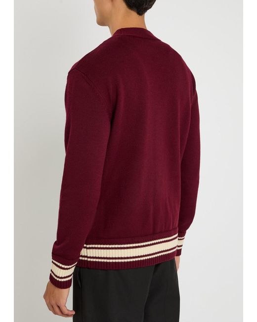 Moncler Red Appliquéd Wool Cardigan for men