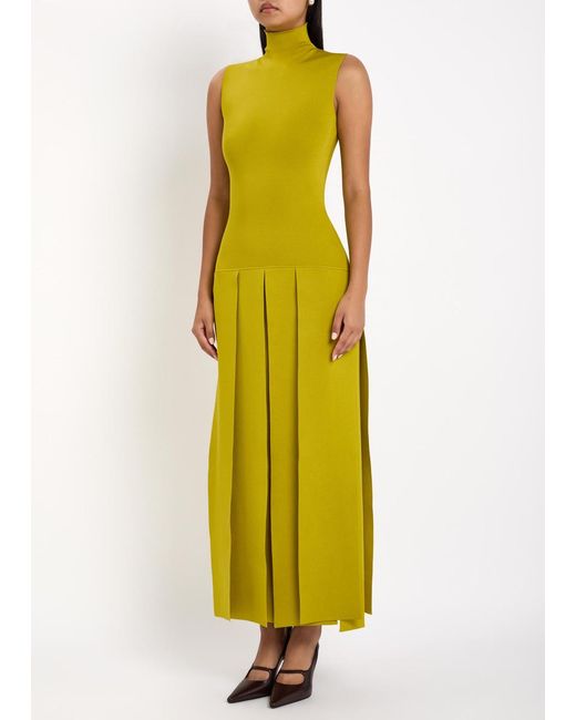 Alaïa Yellow Pleated Stretch Fine-Knit Maxi Dress