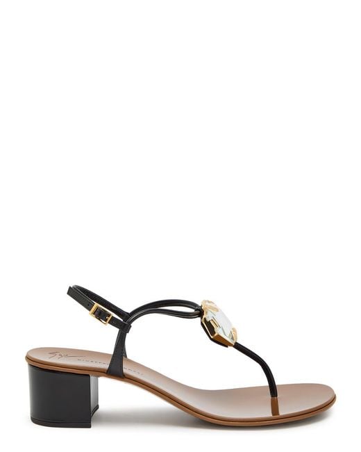 Giuseppe Zanotti Brown Rock 40 Crystal-Embellished Leather Sandals