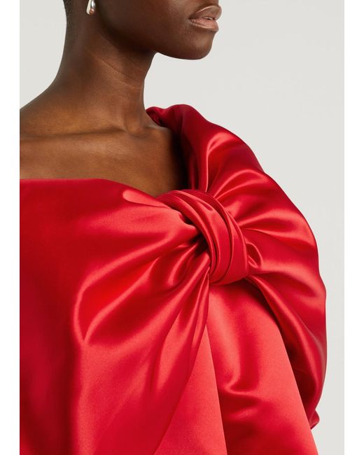Simone Rocha Red One-Shoulder Bow Satin Top