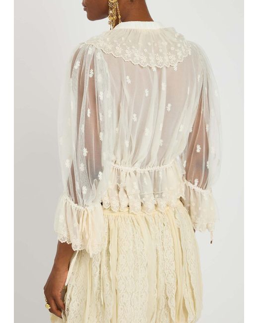 Chloé Natural Ruffled Tulle Cropped Blouse