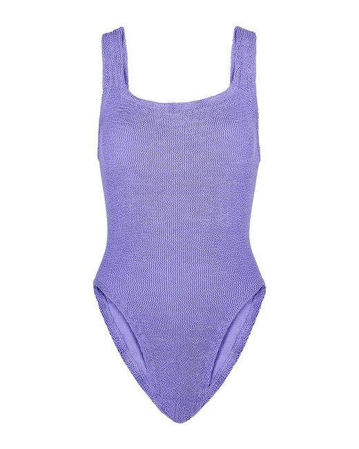 Hunza G Purple Seersucker Swimsuit, Swimwear, Nylon