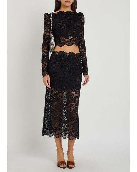 Rabanne Black Stretch-Lace Midi Skirt