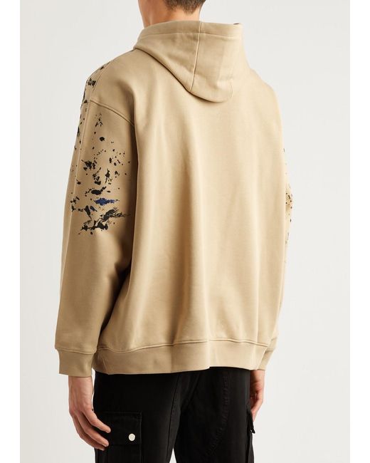 Moschino Natural Paint-splatter Hooded Cotton Sweatshirt for men