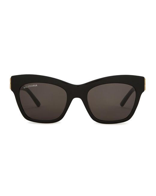 Balenciaga Black Cat-Eye Sunglasses, Designer-Engraved Charcoal Lenses, -Tone B Designer Plaque