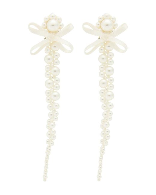Simone Rocha White Petite Bow Faux-Embellished Drop Earrings