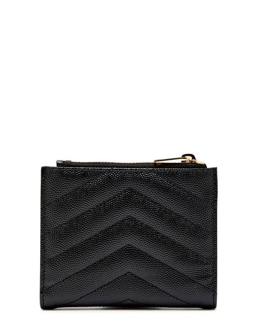 Saint Laurent Black Cassandre Pebbled Leather Wallet