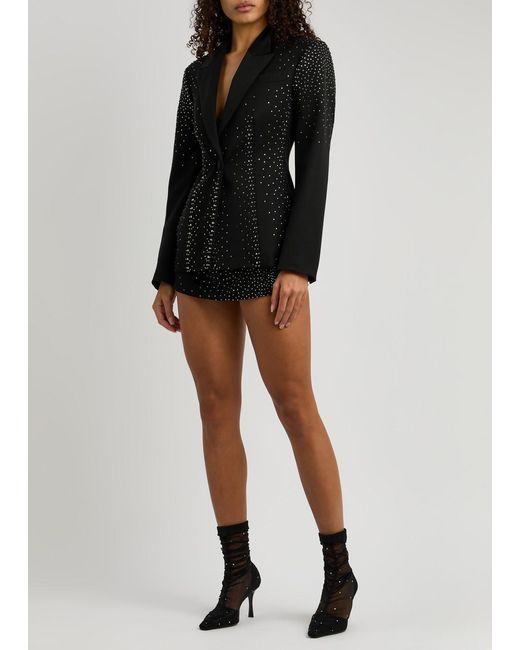 Jimmy Choo Black Lotta 85 Embellished Mesh Sock Boots