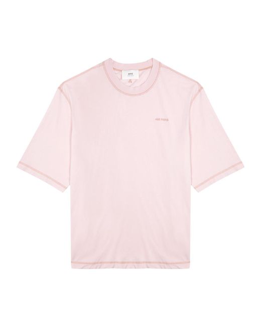 AMI Pink Fade Out Logo-embroidered Cotton T-shirt for men