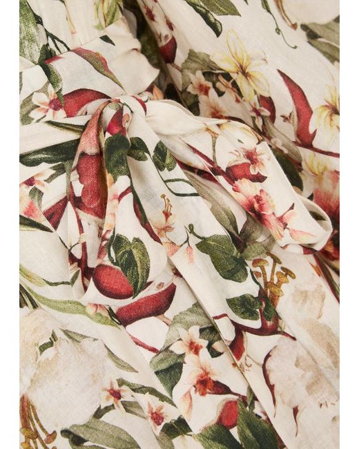 Zimmermann White Lexi Floral-Print Linen Mini Wrap Dress