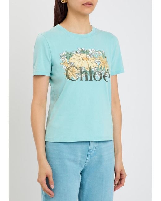 Chloé Blue Printed Cotton T-Shirt