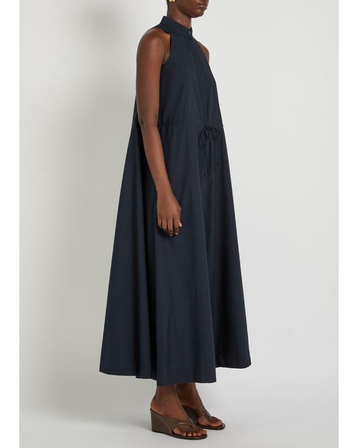 Emporio Armani Blue Drawstring Cotton-Poplin Midi Dress