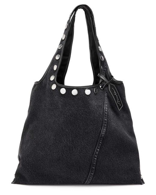 3.1 Phillip Lim Black Stud-Embellished Panelled Denim Tote
