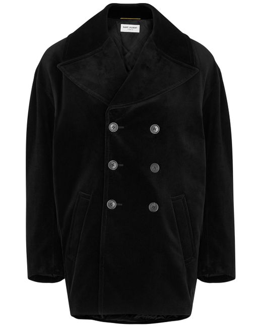 Saint Laurent Black Embellished Velvet Pea Coat