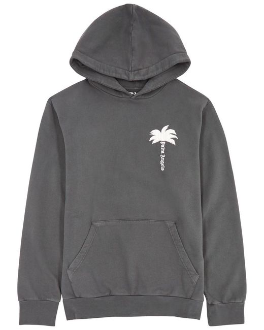 Palm Angels Gray The Palm Logo Hooded Cotton Sweatshirt for men