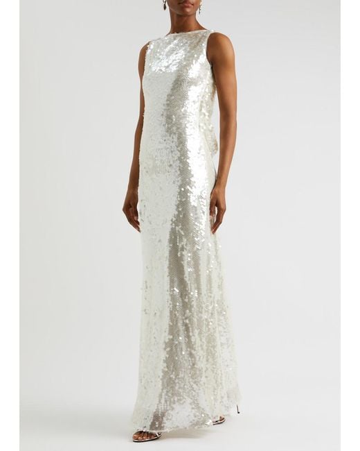 Emilia Wickstead White Leoni Sequin-Embellished Tulle Gown
