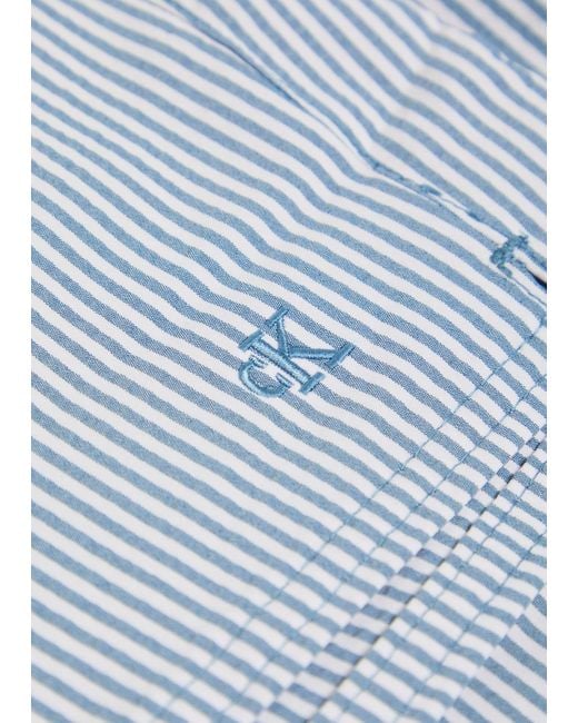 Calvin Klein Blue Logo-Embroidered Striped Seersucker Swim Shorts for men