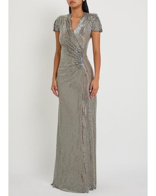 Self-Portrait Gray Rhinestone-Embellished Maxi Dress