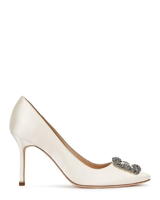 Manolo Blahnik Natural Hangisi 90 Silk-satin Pumps