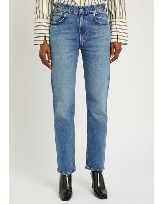 Citizens of Humanity Blue Blaine Horsebit-Embellished Slim Straight-Leg Jeans