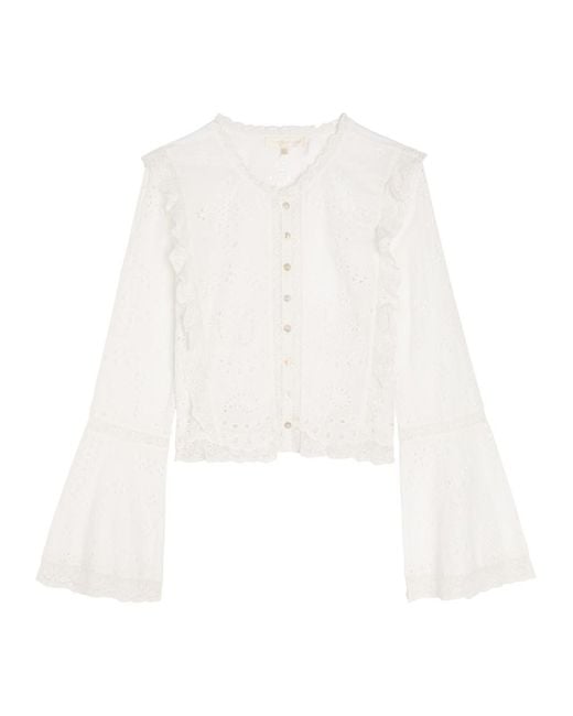 LoveShackFancy White Hawthorne Embroidered Cotton Top