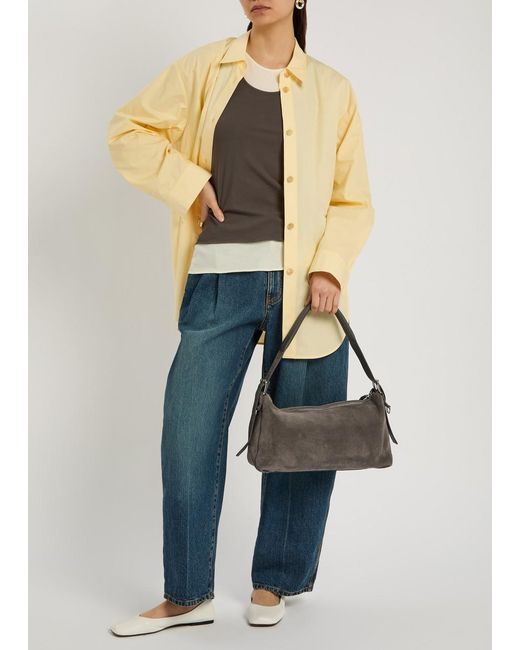 Lemaire Brown Belted Baguette Suede Shoulder Bag