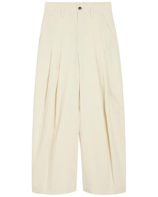 Brunello Cucinelli Natural Pleated Wide-Leg Cotton-Blend Trousers