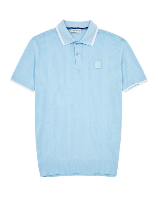 Sandbanks Blue Logo Pointelle-Knit Polo Shirt for men