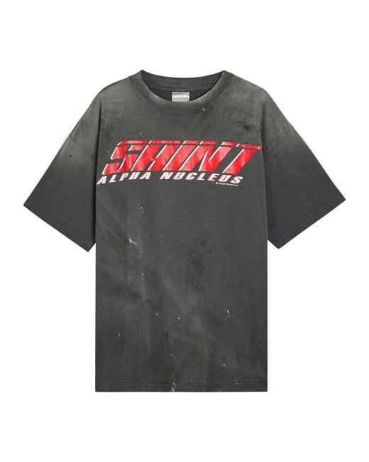 SAINT Mxxxxxx Gray Alpha Nucleus Printed Distressed Cotton T-Shirt for men