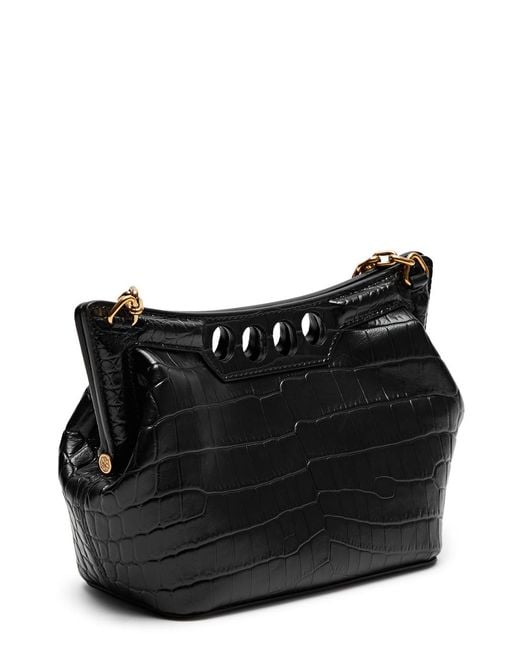 Alexander McQueen Black The Peak Mini Crocodile-effect Faux Leather Cross-body Bag