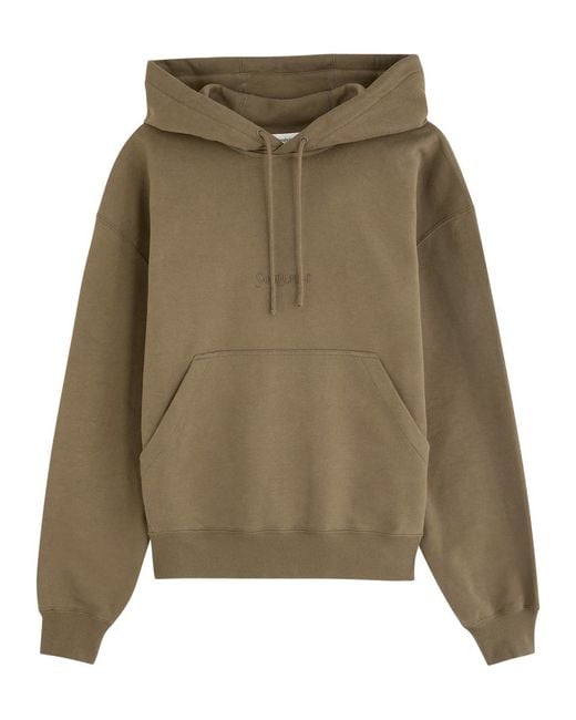 Saint Laurent Green Logo-Embroidered Hooded Cotton Sweatshirt
