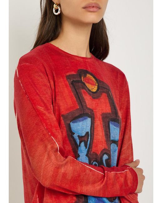 Gabriela Hearst Red Isaro Printed Cashmere T-Shirt