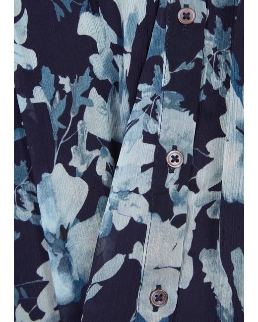 Rails Blue Nessie Floral-Print Chiffon Blouse