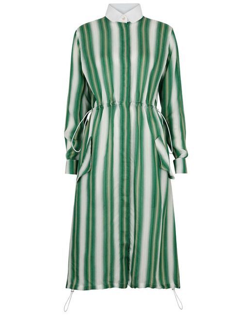 Wales Bonner Green Balance Striped Midi Shirt Dress