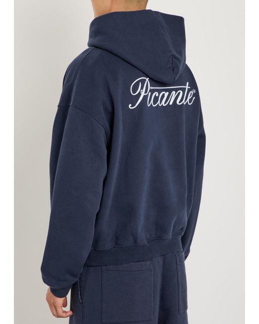 Picante Blue Tailor Embroidered Hooded Cotton Sweatshirt for men