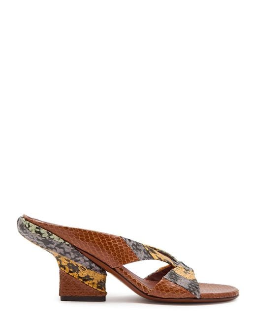 Dries Van Noten Brown Patchwork Crocodile-Effect Leather Mules
