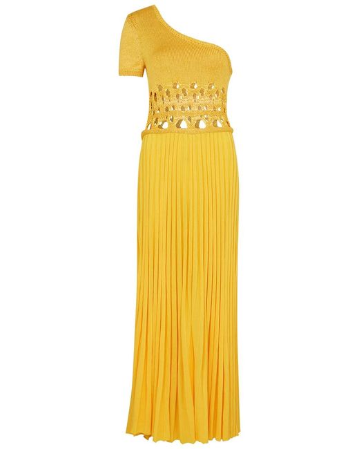 Christopher Esber Yellow One-Shoulder Ribbed-Knit Dress