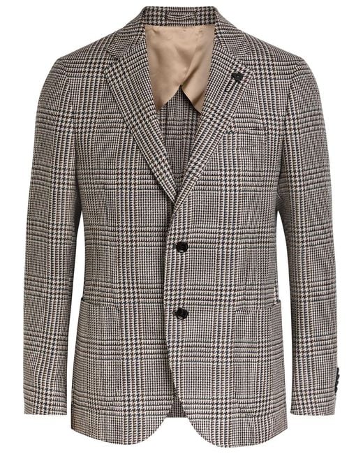 Lardini Gray Houndstooth Wool And Silk-Blend Designer Blazer Uk40 for men