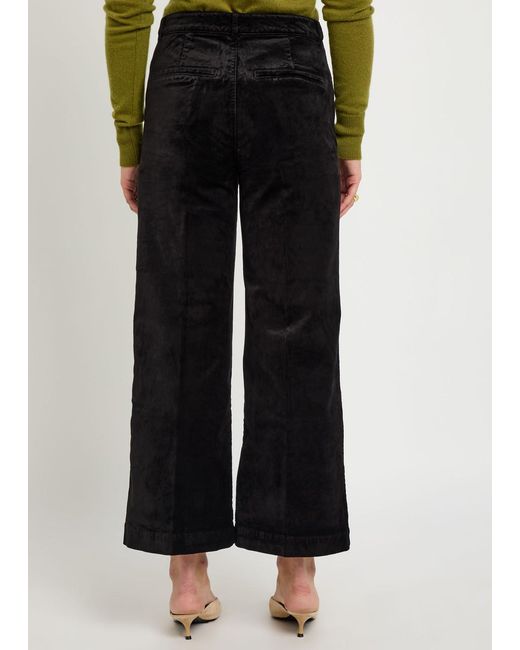 PAIGE Black Anessa Wide-Leg Velvet Trousers