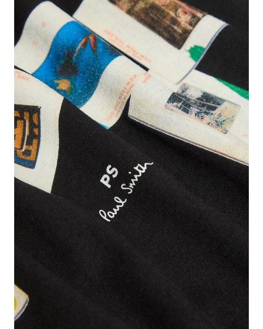 Paul Smith Black Slides Printed Cotton T-Shirt for men