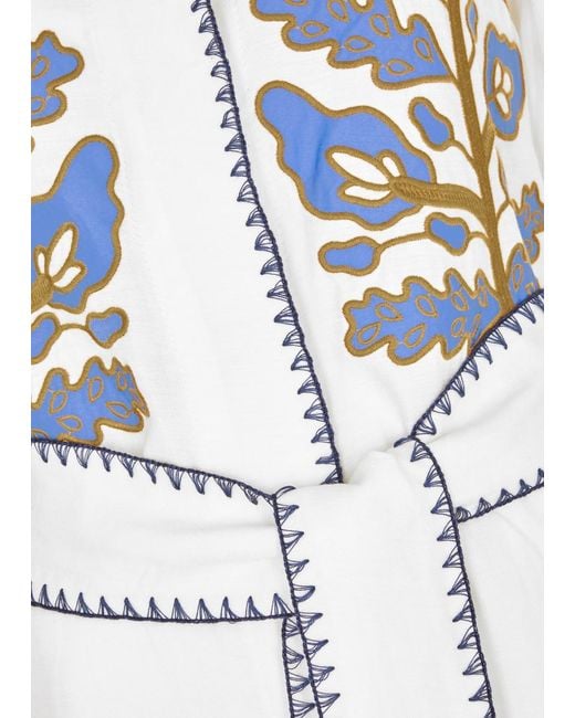 Lug Von Siga White Amira Embroidered Linen-Blend Midi Dress