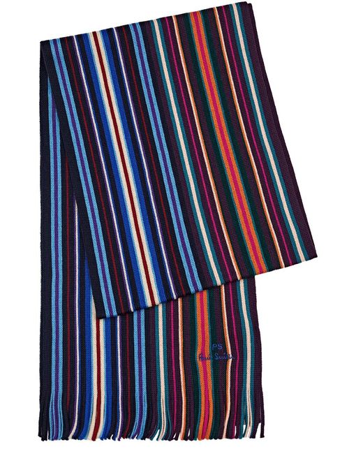 Paul Smith Blue Striped Wool Scarf for men