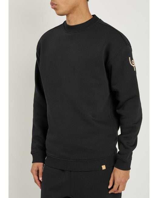 Now You Live Black Pleatling Logo-Embroidered Cotton Sweatshirt for men