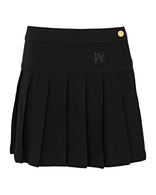 Palm Angels Black Pleated Piqué Cotton Mini Skirt
