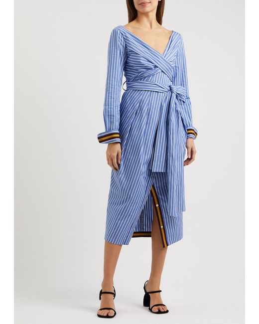 Dries Van Noten Blue Dolada Striped Cotton Midi Dress