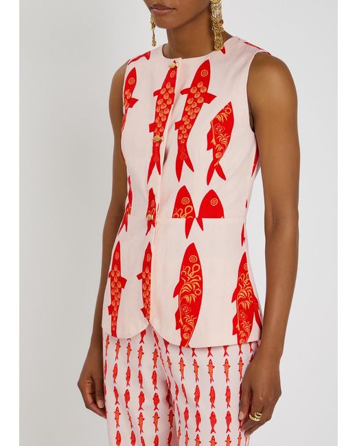 Never Fully Dressed Red Marina Sol Cotton Waistcoat Top