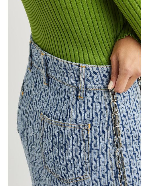 Rabanne Blue Monogram-jacquard Denim Mini Skirt