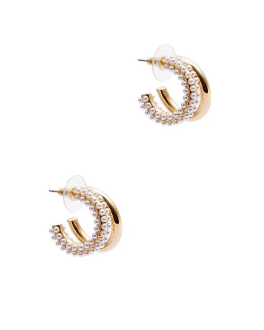 Kenneth Jay Lane White Embellished Double Hoop Earrings