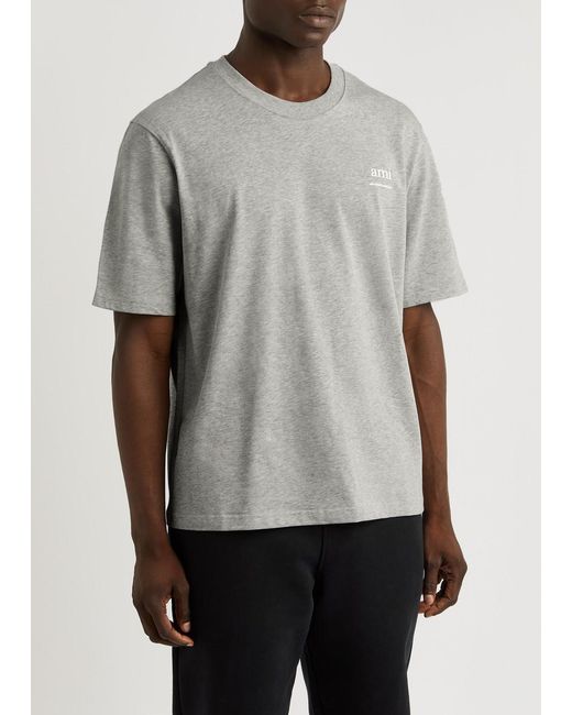 AMI Gray Logo-Print Cotton T-Shirt for men